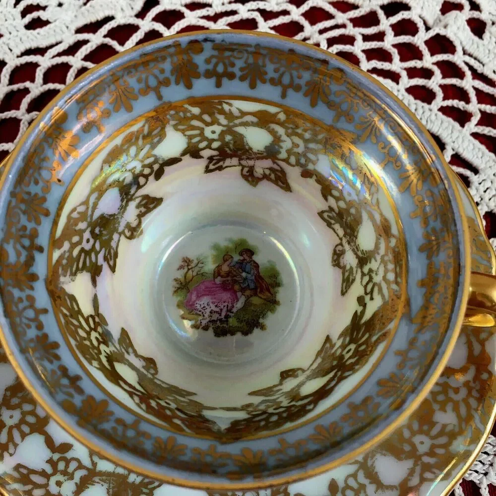 Bavaria Tirschenreuth Germany Iridescent Courting Couple Teacup - Vintage Z & Co
